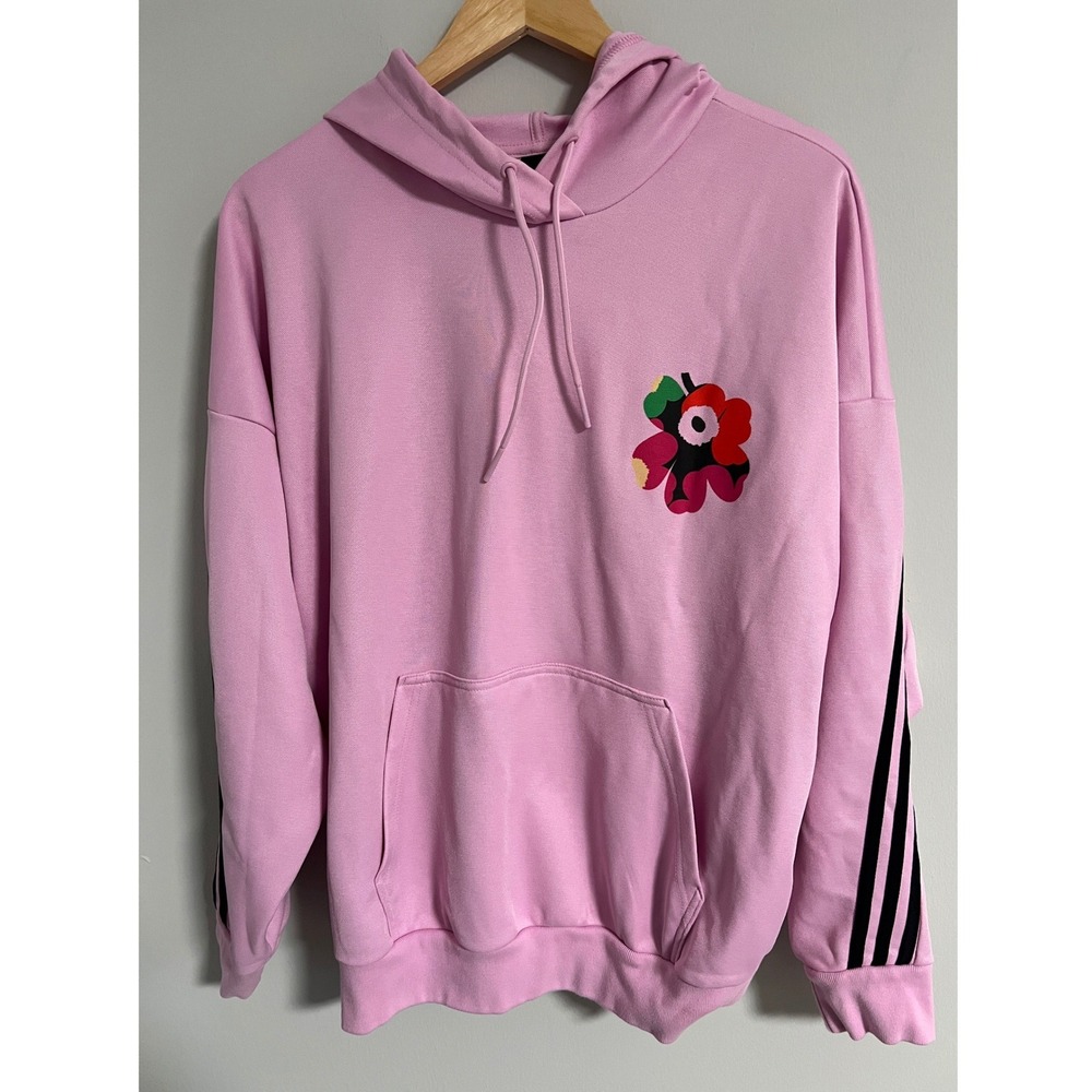 Adidas x Marimekko Unikko Hoodie Women M Frost Pink Floral 3-Stripes HC4185